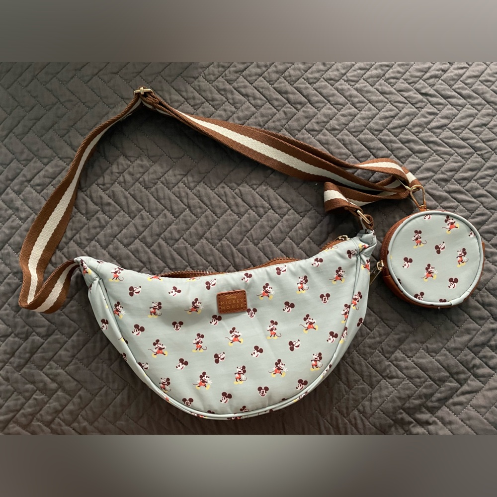 Disney Cream and Brown Crossbody Bag with Mickey Mouse Print